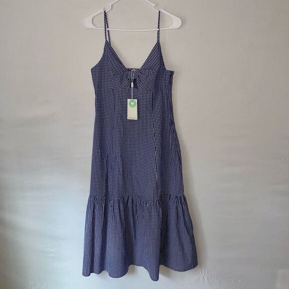 NWT RAILS Maeve Fluted Seersucker Womens Navy Gingham Midi Dress size Medium - Picture 2 of 9